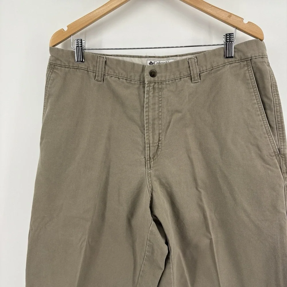 Columbia Pants Mens 36x30 Canvas Cargo Regular Fit Khaki Green Straight Stretch